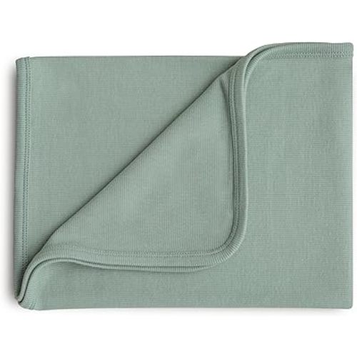 mushie Extra Soft Baby Blanket | Cotton and Elastane Ribbed Receiving Blanket, Swaddle, Stroller | 35x35 Inch (Roman Green)