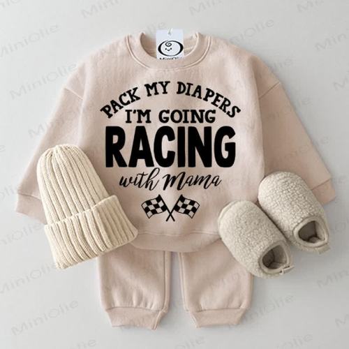 PACK MY DIAPERS I'M GOING RACING WITH MAMA Baby 2-piece Beige Set