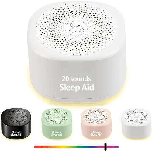 Travel White Noise Sound Machine 20 Sounds, Portable Sound Machine for Adults Sleep, Mini Sleep Aid with Adjustable Volume, 3 Timers, Colorful Night Light, Rechargeable for Baby, Home, Registry Gift