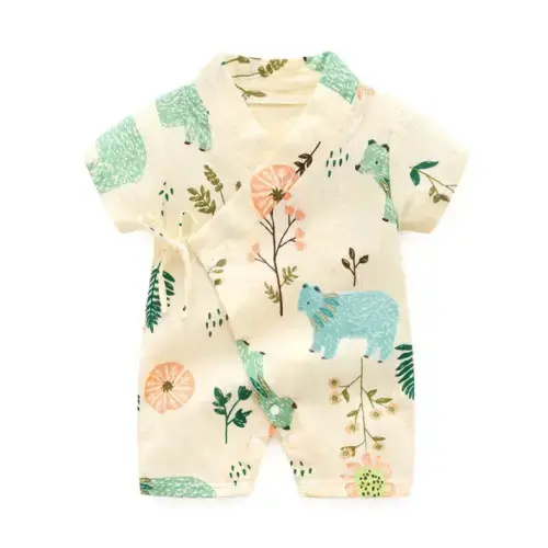 Baby Kimono Romper - Yellow Bear