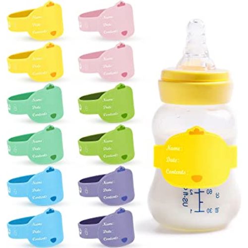Baby Bottle Labels for Daycare 12 Pieces Reusable Silicone Daycare Labels Original Daycare Waterproof Water Bottle Name Bands Writable Baby Bottle Name Labels Tags Day Care Essentials, 6 Colors