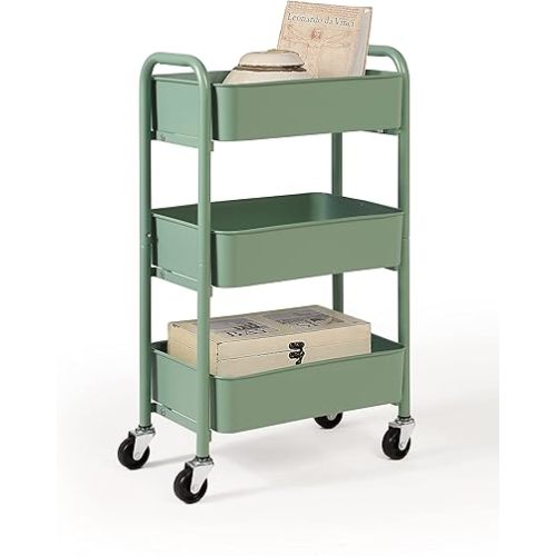 SunnyPoint 3-Tier Delicate Compact Rolling Metal Storage Organizer - Mobile Utility Cart Kitchen/Under Desk Cart with Caster Wheels - Turq (15.35" X 10.24" X 26.8"H)