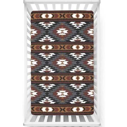 Aztec Themed Fitted Mini Crib Sheets,Portable Mini Crib Sheets Ultra Soft Material-Great for Boy or Girl Room or Nursery, 24“ x38“,Cadet Blue Brown
