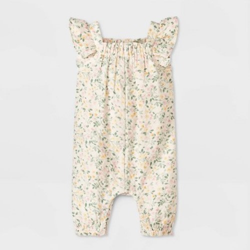 Baby Girls' Floral Gauze Romper - Cloud Island™ Cream 12M