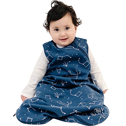 Woolino 4 Season Classic Baby Sleep Bag - Merino Wool and Organic Cotton - Two-Way Zipper Newborn Sleeping Sack - Infant Wearable Blanket - 0-6 Months - Night Sky