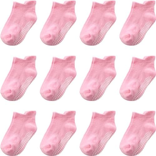 Non Slip Grip Ankle Baby Socks 12 Pack for Toddler Boys and Girls Kids,Infant Cute Cotton Baby Socks