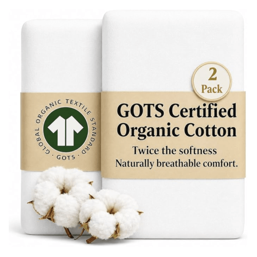 2 x GOTS Organic Bedside Bassinet Sheets 33x20 and 35x19 Compatible