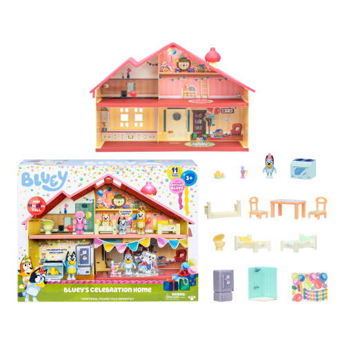 Bluey Celebration Home Playset with 11 Pieces, Bluey Figure, Multi-Room Kids Toy
