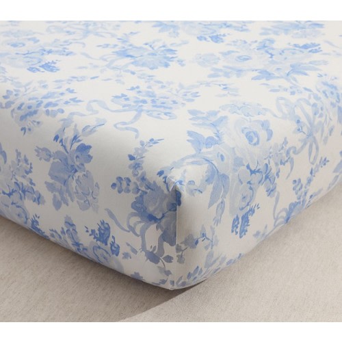 LoveShackFancy Damask Floral Organic Cotton Crib Fitted Sheet