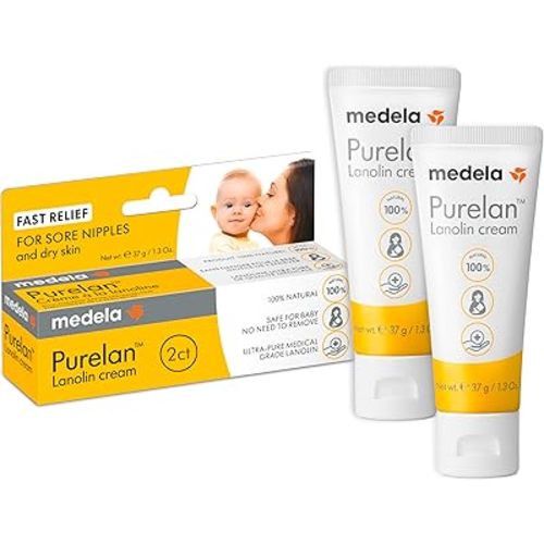 Medela Purelan Lanolin Nipple Cream, Fast Relief for Sore Nipples & Dry Skin During Breastfeeding, Safe for Breastfeeding Baby, Natural, Hypoallergenic, Fragrance-Free, 1.3 Ounces, 2 Pack