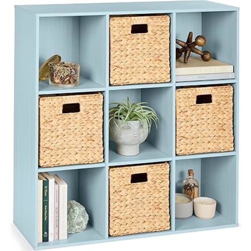 Best Choice Products 9-Cube Storage Organizer, 13.5in Shelf Opening, Bookcase, Display Shelf, Customizable w/ 3 Removable Back Panels – Light Blue