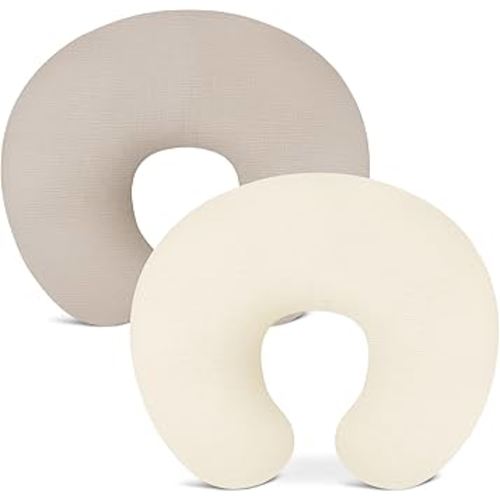 Nursing Pillow Covers 2 Pack, Muslin Nursing Cover for Breastfeeding Pillows, Comfortable for Baby Girls and Boys (Beige & Pale Yellow)