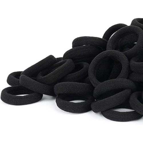 Black Seamless Hair Ties – Cotton Hair Bands – Tiny Elastics Ponytail Holders for Toddlers, 1 Inch in Diameter, Black, by Nspring