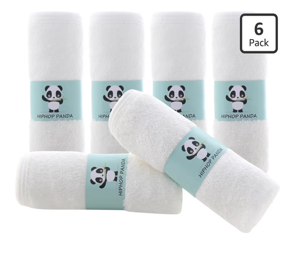 HIPHOP PANDA Baby Washcloths, Rayon Made from Bamboo - 2 Layer Ultra Soft Absorbent Newborn Bath Face Towel - Reusable Baby Wipes for Delicate Skin - White, 6 Pack