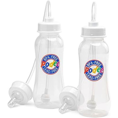 Hands-Free Baby Bottle - Anti-Colic Nursing System 9 oz Baby Bottle with Fast Flow Nipple/Teat 3m+ Infant with Tube Straw Feeding System for Toddler (2 Bottles - Classic)