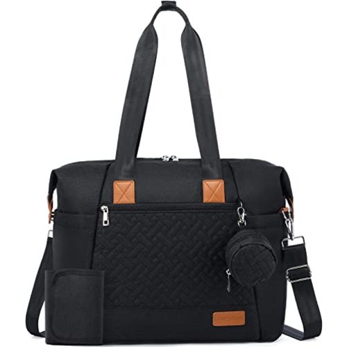 LOVEVOOK Diaper Bag Tote, Large Baby Diaper Bag Waterproof Travel Diaper Tote with Changing Pad - Black