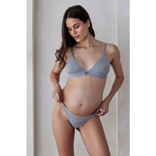 Cotton Rib Triangle Bralette - Grey, XL