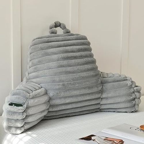 Yaoshuho Large Reading Pillow for Adults, Back Support Pillow for Sitting Up in Bed with Arms, Couch for Lounging Bedrest, Grey