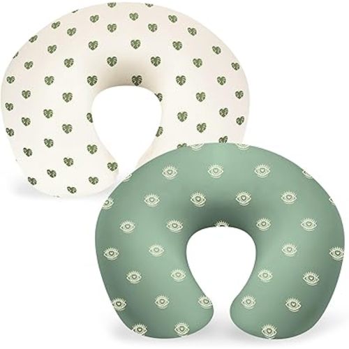 FEBSNOW 2 Pack Baby Nursing Pillow Cover, Stretchy Soft Cotton Nursing Cover for Breastfeeding Pillow Removable Comfortable Baby Feeding Slipcovers for Boy Girl, Green