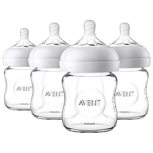 Philips Avent Natural Glass Baby Bottle, Clear, 4oz, 4pk, SCF701/47 - 4 Ounce