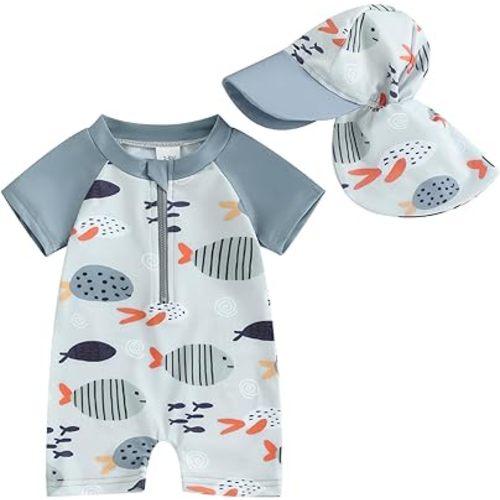 Hnyenmcko Infant Baby Boy Girls Rash Guard Swimsuit Short Sleeve Zipper Bathing Suit Toddler One Piece Swimwear Sunsuit