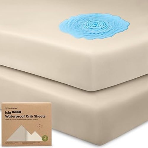 2-Pack Waterproof Baby Crib Sheets for Boys, Girls - 52x28 Viscose Derived from Bamboo Toddler Bed Sheet Neutral, Fitted Crib Mattress Protector Cover for Baby Bedding, Soft & Gentle (Ecru)