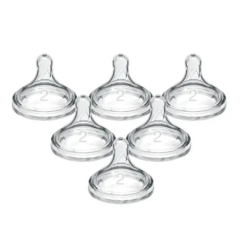 Dr. Brown's Natural Flow Level 2 Wide-Neck Baby Bottle Silicone Nipple, Medium Flow, 3m+, 100% Silicone Bottle Nipple, count 6 (Pack of 1)