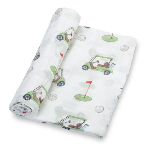 LollyBanks 100% Cotton Muslin Swaddle Baby Blanket, Large 47 x 47 inches (Golf Print)