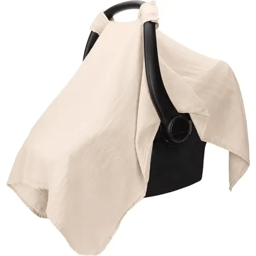 Comfy Cubs Baby Car Seat Cover - Soft, Breathable Bamboo Rayon and Muslin Cotton Blend - Lightweight Canopy for Sun, Bug, and Comfort Protection - Large Size Infant Seat Cover in Sand Design