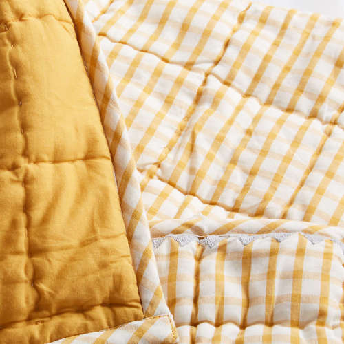 Yellow Windowpane Plaid Organic Cotton Baby Crib Quilt