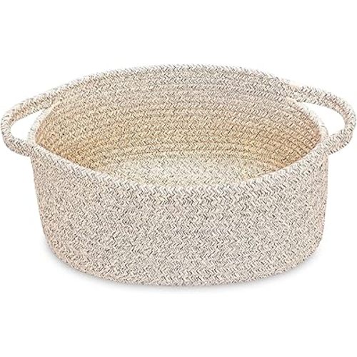 ABenkle Small Basket, 12"x 8" x 5" Cute Small Woven Basket, Rope Room Shelf Storage Basket, Cat Dog Toys Basket Chest Box, Decorative Empty Gift Basket with Handles - All Mixed Brown