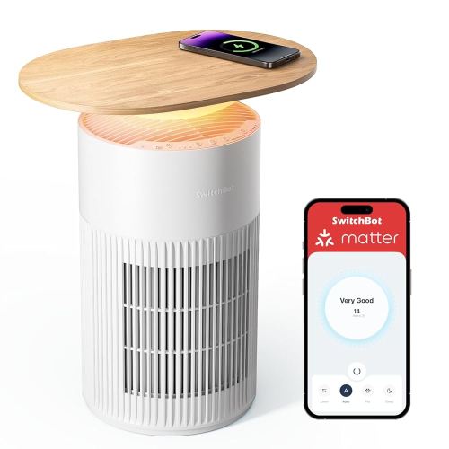 SwitchBot 4 in 1 Air Purifiers Table with Matter, Up to 3620 ft², H13 HEPA Pet Filter, Wireless Charging, Washable Pre-filter, 10 RGB Colors, Work with Apple Home, Alexa, GoogleHome, HomeAssistant