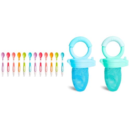 Munchkin® Soft Tip™ Infant Spoons, 12 Count (Pack of 1) & Fresh Food Feeder, 2 Count (Pack of 1), Blue/Mint