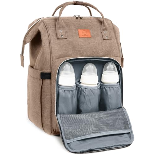 KeaBabies Baby Diaper Bag Backpack - Large Baby Bag for Boys, Girls, Waterproof Multi Function Travel Diaper Backpack with Changing Pad, Durable Travel Essentials for Moms and Dads (Coffee Brown)