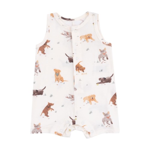 Watercolor Puppies Sleeveless Romper, 3-6M