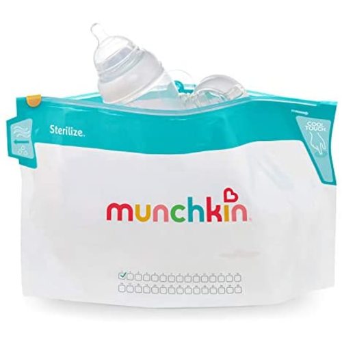 Munchkin Jumbo Microwave Bottle Sterilizer Bags, 180 Uses, 6 Pack, Eliminates up to 99.9% of Common Bacteria, White, Large (8" x 14")