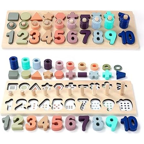 Toddler Montessori Toys Teaches Number, Counting, Math, Stacking Fun Preschool Learning Activates for Boy and Girl | 1 Year Old Boy Gifts and Beyond! (Macaron)
