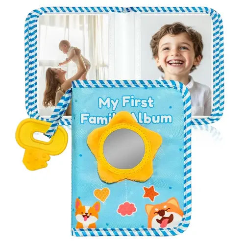 My First Photo Album for Baby, 18|4x6" Baby Photo Book with Soft Cloth Cover & Safety Mirror, Toddler Baby Family Photo Book for Newborns Baptism Birthday Gifts, Blue Puppy