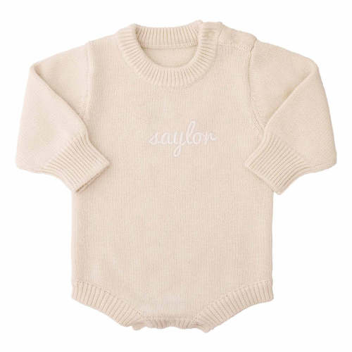 Embroidered Knit Sweater Bubble Romper in Ash | Caden Lane