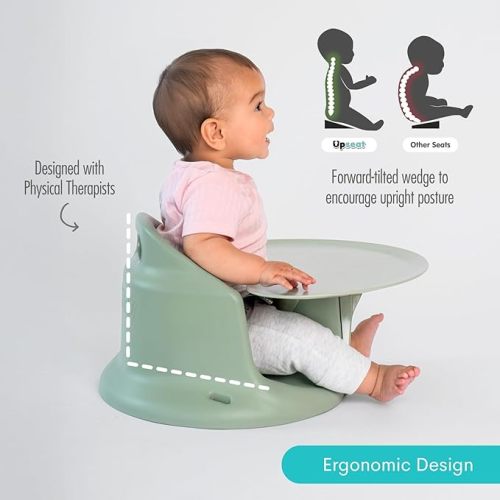 Upseat Baby Floor Seat Booster Chair for Sitting Up with Removable Tray for Meals and Playtime, Developed with Physical Therapists for Safe and Healthy Hip Development and Posture (Sage)