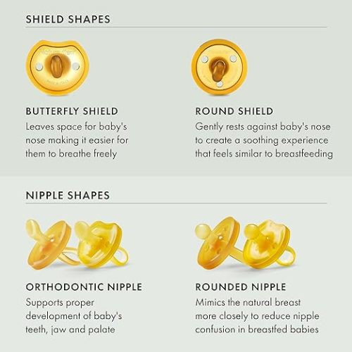 Natursutten Pacifiers 0-6 Months - 2-Pack Butterfly Shield Orthodontic Nipple Natural Rubber Safe & Soft BPA-Free Pacifiers for Breastfeeding Babies - Newborn Pacifiers Made in Italy