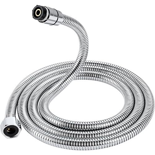 KINSE Kink Free Shower Hose, 71" Extra-Long for Handheld Shower Head Hose, Flexible Shower Hose Replacement with Brass Insert and Integral Rubber Ring - Sturdy & Anti-Leakage(Chrome)