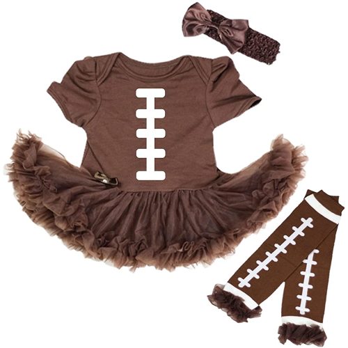 Petitebella Rugby Print Brown Bodysuit Brown Baby Dress Leg Warmer Nb-18m