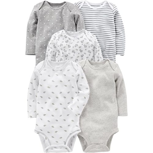 Simple Joys by Carter's unisex-baby 5-pack Long-sleeve Bodysuit - 6-9 Months - Grey/White