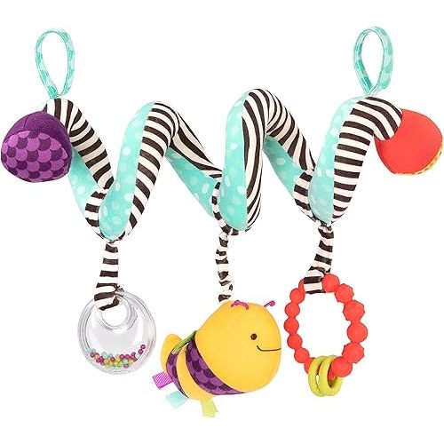 B. toys- B. baby– Wiggle Wrap- Baby Toy – Toy for Car Seat, Stroller, Crib – Spiral with 3 Hanging Toys – Rattle, Plush Bee & Teether – Wrap Around Infant Toy – 0 Months +