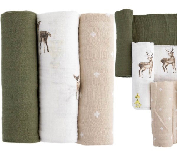 LITTLE UNICORN 3-Pack Muslin Swaddle Blanket, Oh Deer