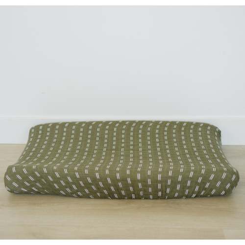 Olive Strokes Muslin Changing Pad Cover