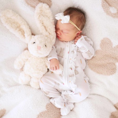 Hop Little Bunnies Waffle Bamboo Zipper Ruffle Footie