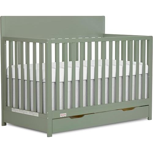 Fisher-Price Meadowbrook 4-in-1 Convertible Full Size Baby Crib with Drawer, Wooden Nursery Furniture, Converts to Toddler Bed with Guardrail, Daybed & Full-Size Bed, GGG & BSA Certified, Meadow Green