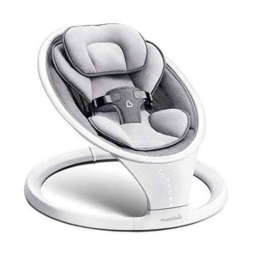 Munchkin Baby Swing, Portable and Lightweight, Bluetooth Enabled Electric Infant Rocker with Natural Sway in 5 Ranges of Motion, Newborn Nursery Essentials, White/Grey